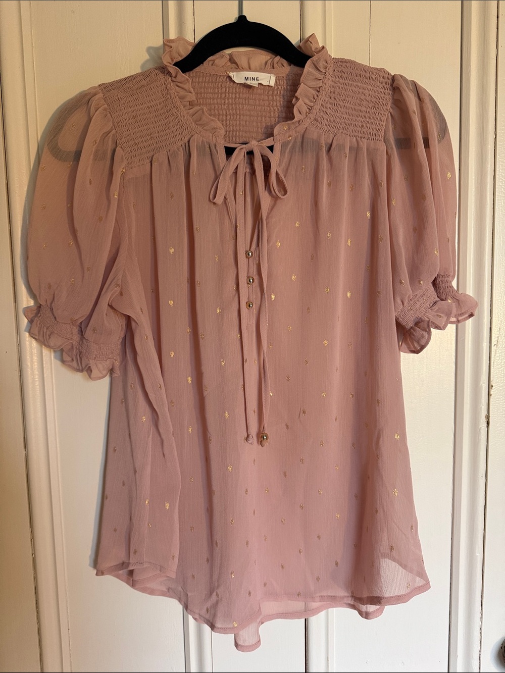 Mine Mauve Puff-Sleeve Blouse with Gold Dot Detail